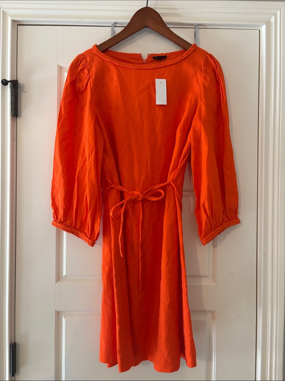 Ann Taylor Bright Orange Tie-Waist Puff Sleeve Dress